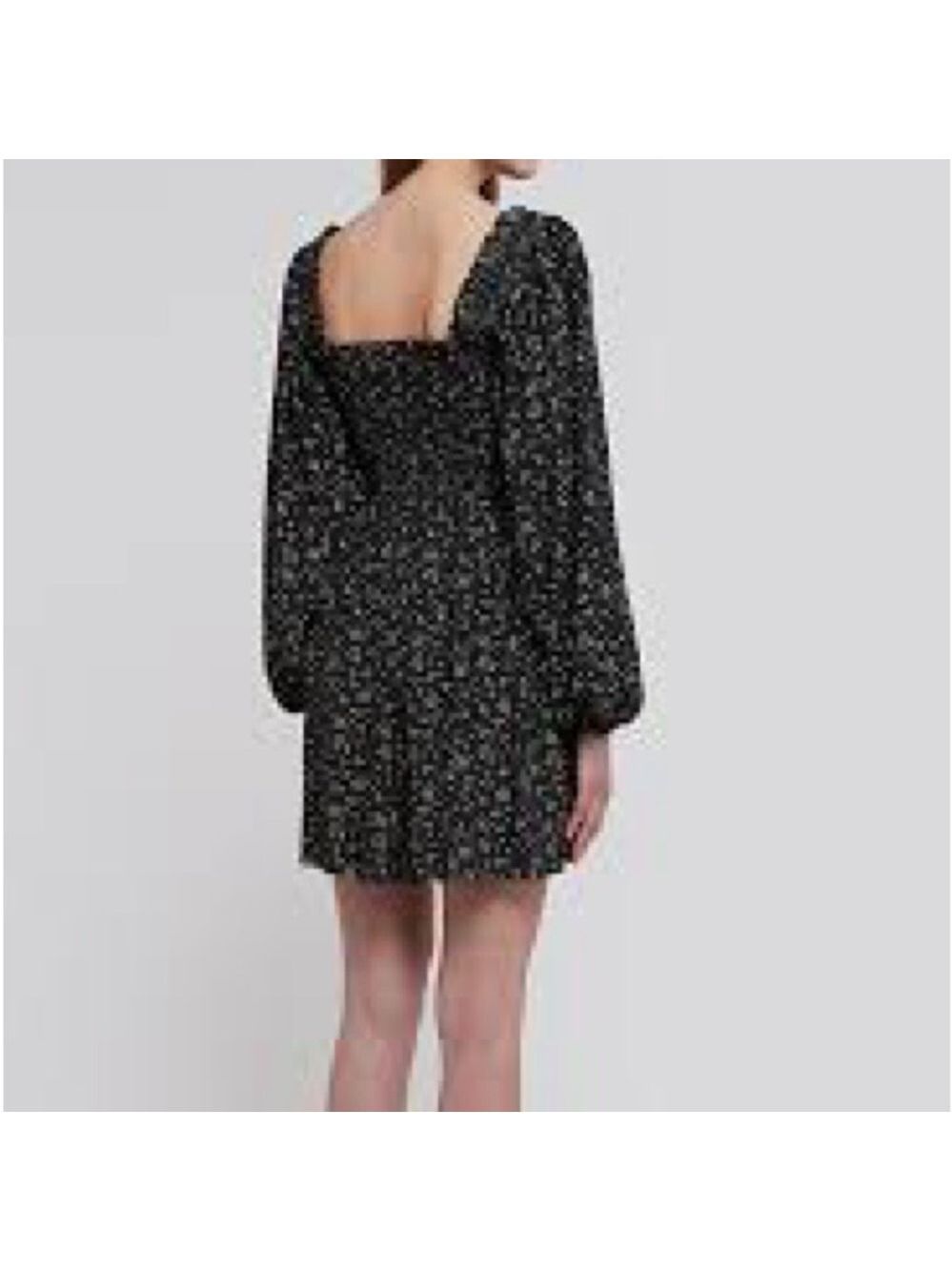 GANNI Floral Smocked Mini Dress Long Balloon Puff Sleeve Black Size 6 EUC - Picture 5 of 12